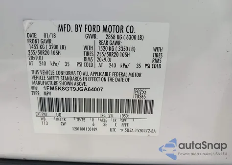 2018 Ford Explorer Sport z USA, uszkodzony, nr VIN 1FM5K8GT9JGA64007